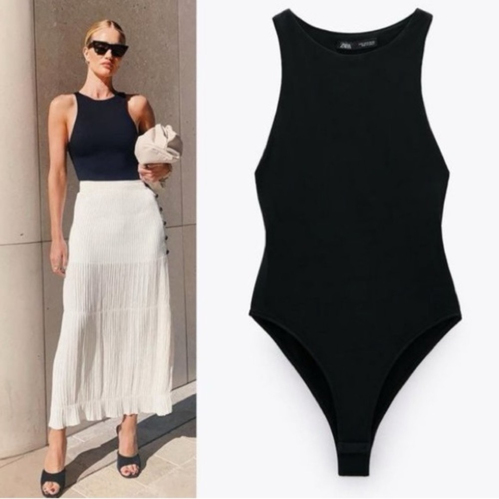 Zara Black Polyamide Sleeveless Bodysuit